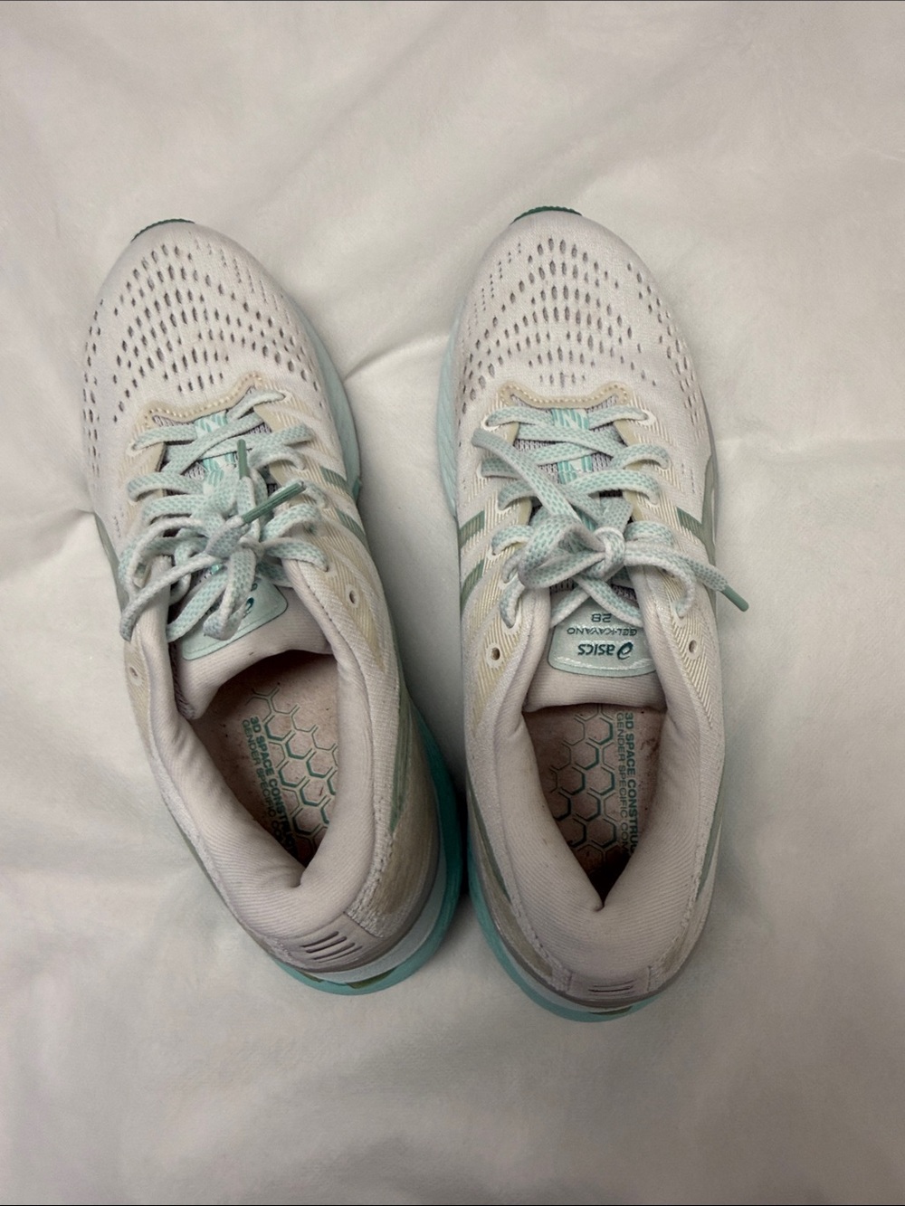 Asics White and Mint Green Women's Athletic Running Shoes - Picture 14 of 16
